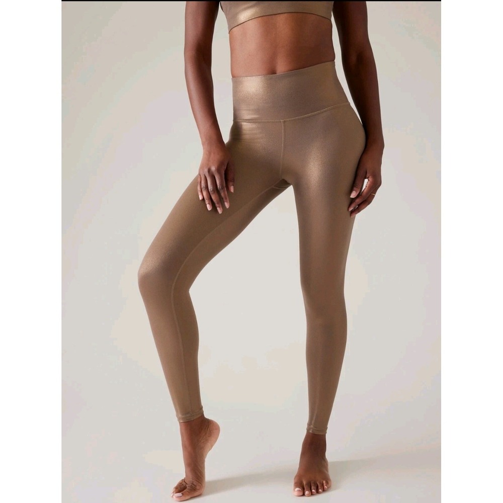 New Athleta Elation Shine Tight Leggings Large Gold‎ Metallic Ultra High Rise